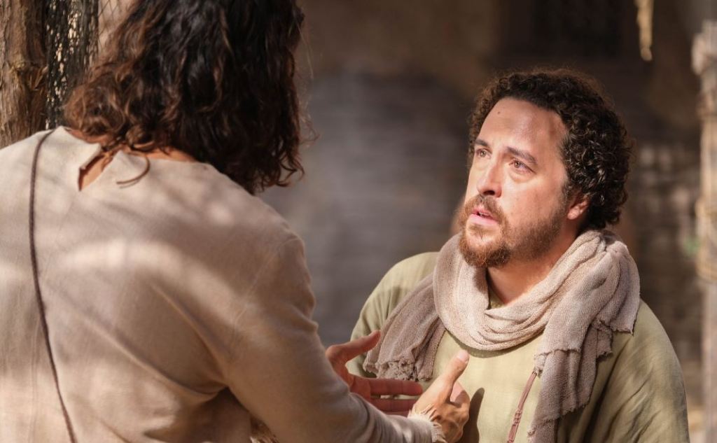 A scene from the series "The Chosen" where Jesus talks to one of his disciples, Little James, as to why he hasn't healed him.